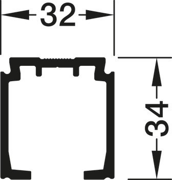 Jednoduchá pojezdová kolejnice, Předvrtaná, Š x V: 32 x 34 mm