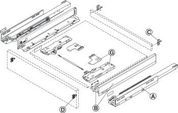 Jednotka a unašeč Tip-On Blumotion, pro Blum Legrabox a Movento 760 H/766 H s Tip-On Blumotion