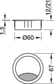 Kabelová průchodka, kulatá, Ø 67 nebo 88 mm