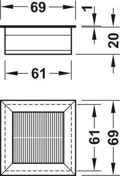 Kabelová průchodka, hranaté, 69 x 69 mm
