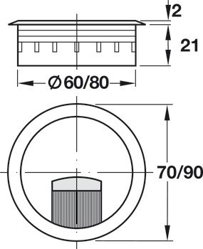 Kabelová průchodka, kulatá, 70 nebo 90 mm