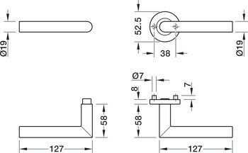 Klika s otvorem pro čtyřhran, model G, požárně odolné dveře