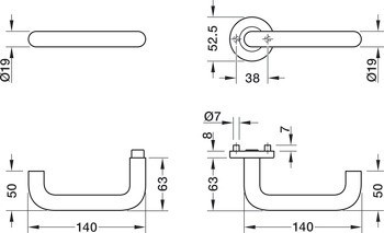 Klika s otvorem pro čtyřhran, model U