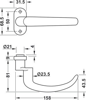 Klika s otvorem pro čtyřhran, Nerez, Startec, Pdh 5104 A, pro dveře s úzkým rámem