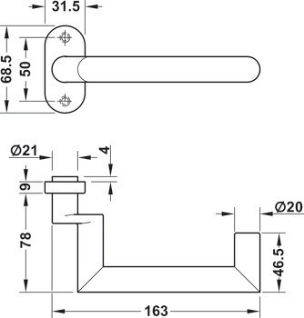 Klika s otvorem pro čtyřhran, Nerez, Startec, Pdh 5106 A, pro dveře s úzkým rámem
