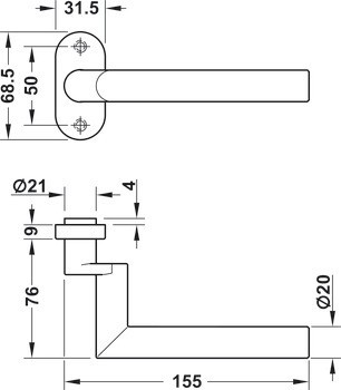 Klika s otvorem pro čtyřhran, Nerez, Startec, Pdh 5103 A, pro dveře s úzkým rámem