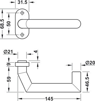Klika s otvorem pro čtyřhran, Nerez, Startec, Pdh 5106 B, pro dveře s úzkým rámem