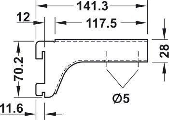 Konzole, Pro vložení dřevěných polic, se 2 vrtanými otvory Ø 5 mm