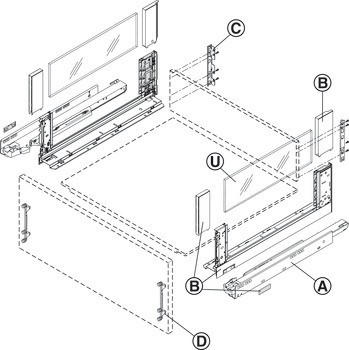 Kování dřevěného zadního panelu, Blum Legrabox pure/free