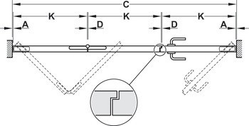 Kování pro dřevěné skládací dveře, Häfele Slido D-Fold21 50A / 50B, sada
