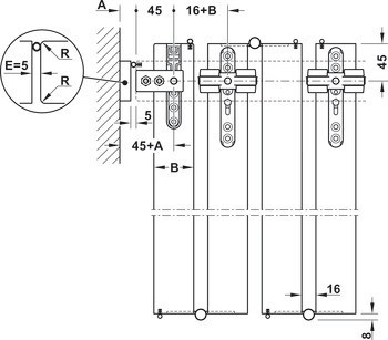 Kování pro dřevěné skládací dveře, Häfele Slido D-Fold21 50A / 50B, sada