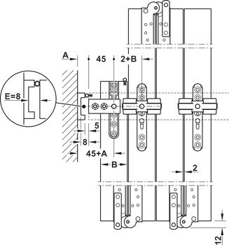 Kování pro dřevěné skládací dveře, Häfele Slido D-Fold21 50A / 50B, sada
