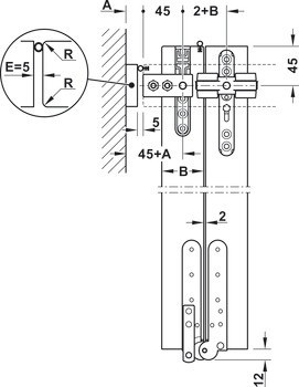 Kování pro dřevěné skládací dveře, Häfele Slido D-Fold21 50A / 50B, sada