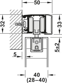 Kování pro posuvné dveře, Häfele Slido D-Line11 50I / 80I / 120I, sada bez pojezdové kolejnice