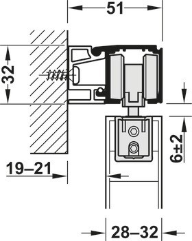 Kování pro posuvné dveře, Häfele Slido D-Line11 50I / 80I / 120I, sada bez pojezdové kolejnice