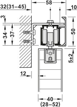 Kování pro posuvné dveře, Häfele Slido D-Line11 160I, sada