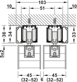 Kování pro posuvné dveře, Häfele Slido D-Line11 160I, sada