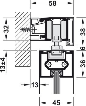 Kování pro posuvné dveře, Häfele Slido D-Line11 50C / 80C / 120C, sada bez pojezdové kolejnice