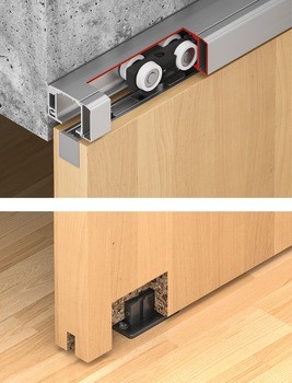 Kování pro posuvné dveře, Häfele Slido D-Line11 50I / 80I / 120I, sada bez pojezdové kolejnice