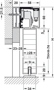 Kování pro posuvné dveře, Häfele Slido D-Line12 50E / 80E / 120E, sada