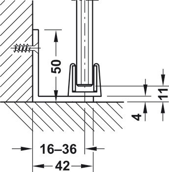 Kování pro posuvné dveře, Häfele Slido D-Line12 50F / 80F / 120F, sada bez mechanismu tlumeného zavírání