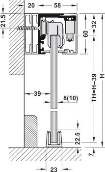 Kování pro posuvné dveře, Häfele Slido D-Line12 50F / 80F / 120F, sada bez mechanismu tlumeného zavírání