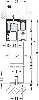 Kování pro posuvné dveře, Häfele Slido D-Line12 50E / 80E / 120E, sada