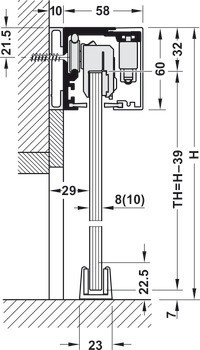 Kování pro posuvné dveře, Häfele Slido D-Line12 50F / 80F / 120F, sada bez mechanismu tlumeného zavírání