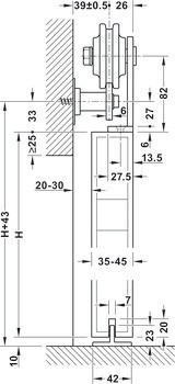 Kování pro posuvné dveře, Häfele Slido D-Line42 100R, sada s pojezdovou kolejnicí