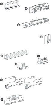 Kování pro posuvné dveře, Häfele Slido D-Line43 80M, sada s pojezdovou kolejnicí pro 1 dveřní křídlo