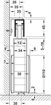 Kování pro posuvné dveře, Häfele Slido D-Line802 150T, sada, kruhový vozík