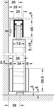 Kování pro posuvné dveře, Häfele Slido D-Line802 150T, sada, se segmentovým vozíkem