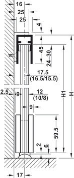Kování pro posuvné dveře, Häfele Slido D-Line802 150U, sada