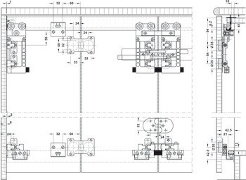 Kování pro posuvné dveře, Häfele Slido F-Fold62 40A / 70A, sada