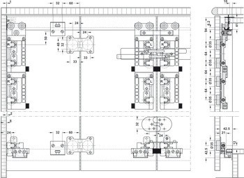 Kování pro posuvné dveře, Häfele Slido F-Fold62 40A / 70A, sada