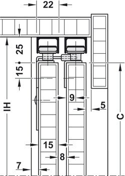 Kování pro posuvné dveře, Häfele Slido F-Line15 55A, sada