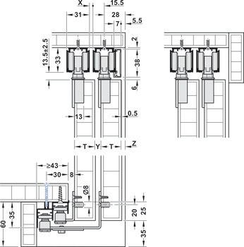 Kování pro posuvné dveře, Häfele Slido F-Line16 80B, Mixfront, sada