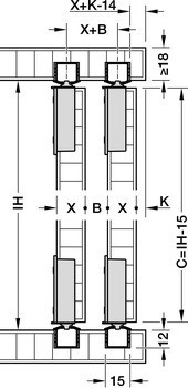 Kování pro posuvné dveře, Häfele Slido F-Line18 50A, sada
