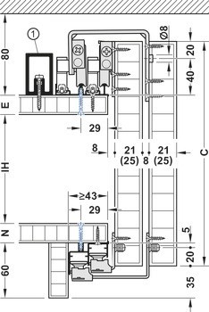 Kování pro posuvné dveře, Häfele Slido F-Line32 80A/F-Line32 80B, sada