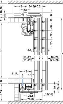 Kování pro posuvné dveře, Häfele Slido F-Line42 50C, sada