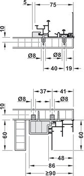 Kování pro posuvné dveře, Häfele Slido F-Line44 80A, sada