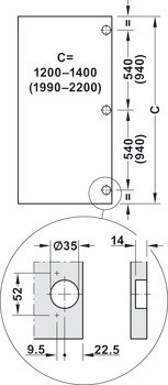 Kování pro posuvné dveře, Häfele Slido F-Park72 50A, sada