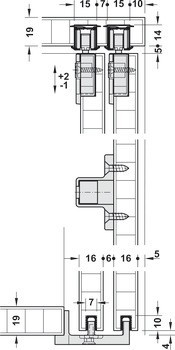 Kování pro posuvné dveře, Hawa Clipo 16 MF, sada