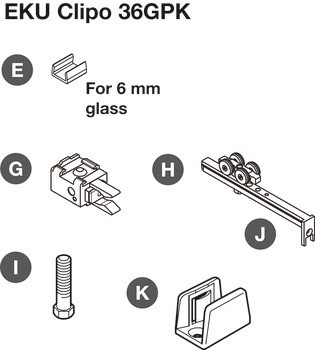 Kování pro posuvné dveře, HAWA Clipo 36 GPK/GPPK IF, sada