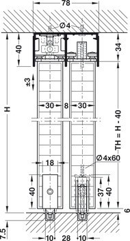Kování pro posuvné dveře, Hawa Divido 80 H a 80 H DS1/DS2, sada