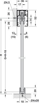 Kování pro posuvné dveře, Hawa Porta 40 GE, sada s pojezdovou kolejnicí