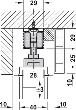 Kování pro posuvné dveře, Hawa Porta 45 H, sada bez pojezdové kolejnice
