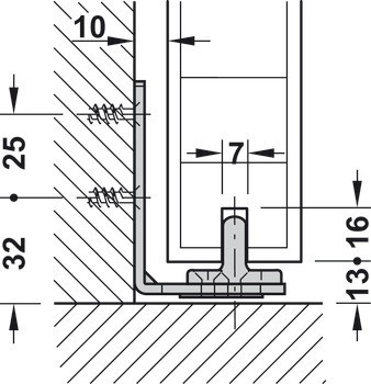 Kování pro posuvné dveře, Hawa Porta 45 H, sada s pojezdovou kolejnicí