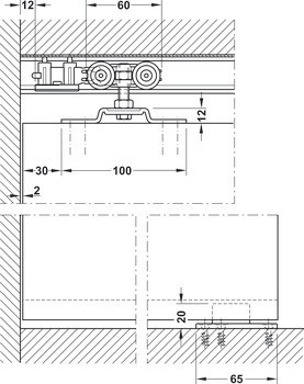 Kování pro posuvné dveře, HAWA Porta 45 H, sada s pojezdovou kolejnicí