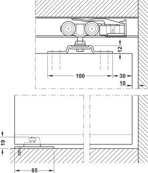 Kování pro posuvné dveře, Hawa Porta 60/100 H, sada s pojezdovou kolejnicí